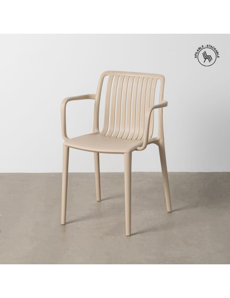 Fauteuil de table extérieur design en Polypropylène Beige Ihlaya (Lot de 4) - 1
