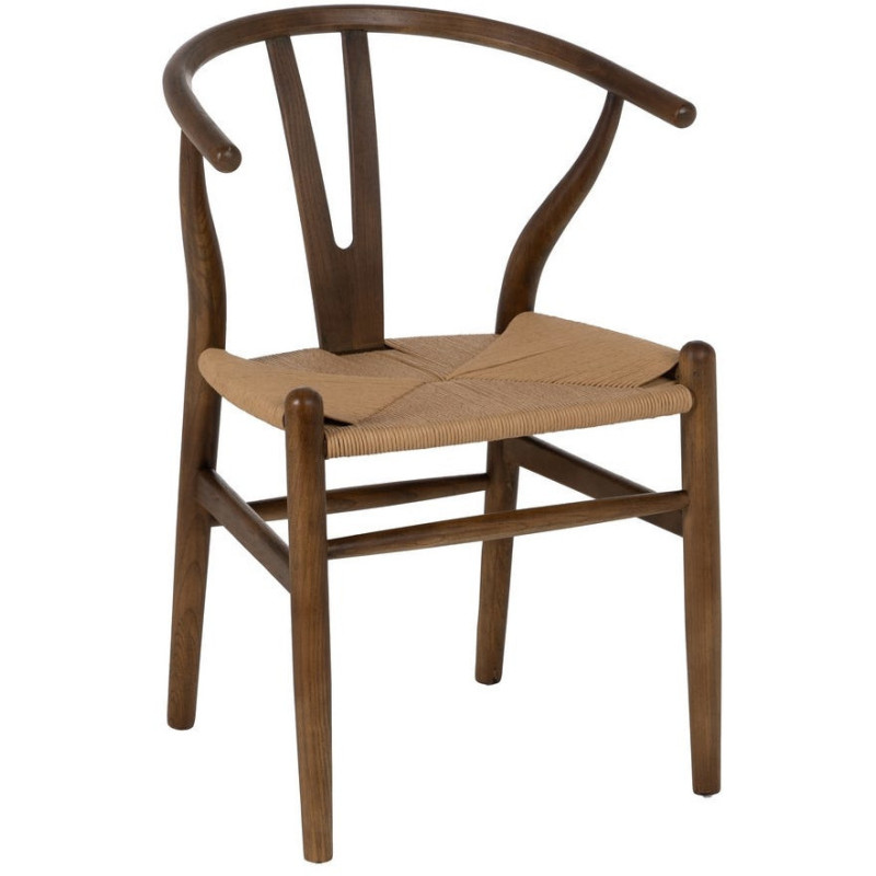 Fauteuil de table style vintage scandinave Bois d'orme Marron Rotin Beige Tressé Gavina - 1