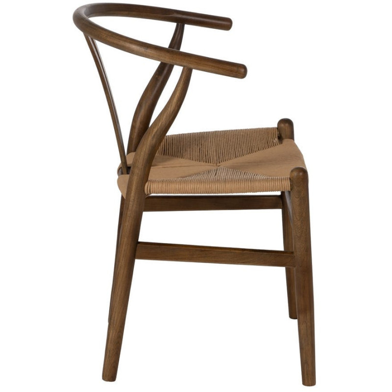 Fauteuil de table style vintage scandinave Bois d'orme Marron Rotin Beige Tressé Gavina - 3