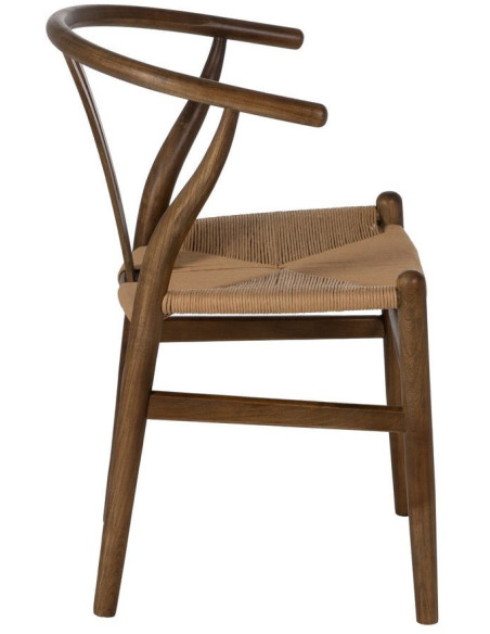 Fauteuil de table style vintage scandinave Bois d'orme Marron Rotin Beige Tressé Gavina - 3