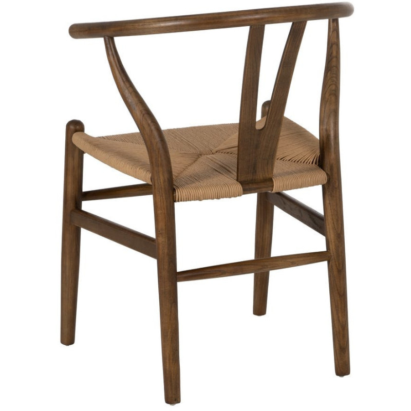 Fauteuil de table style vintage scandinave Bois d'orme Marron Rotin Beige Tressé Gavina - 4