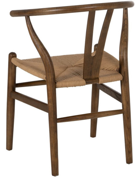 Fauteuil de table style vintage scandinave Bois d'orme Marron Rotin Beige Tressé Gavina - 4