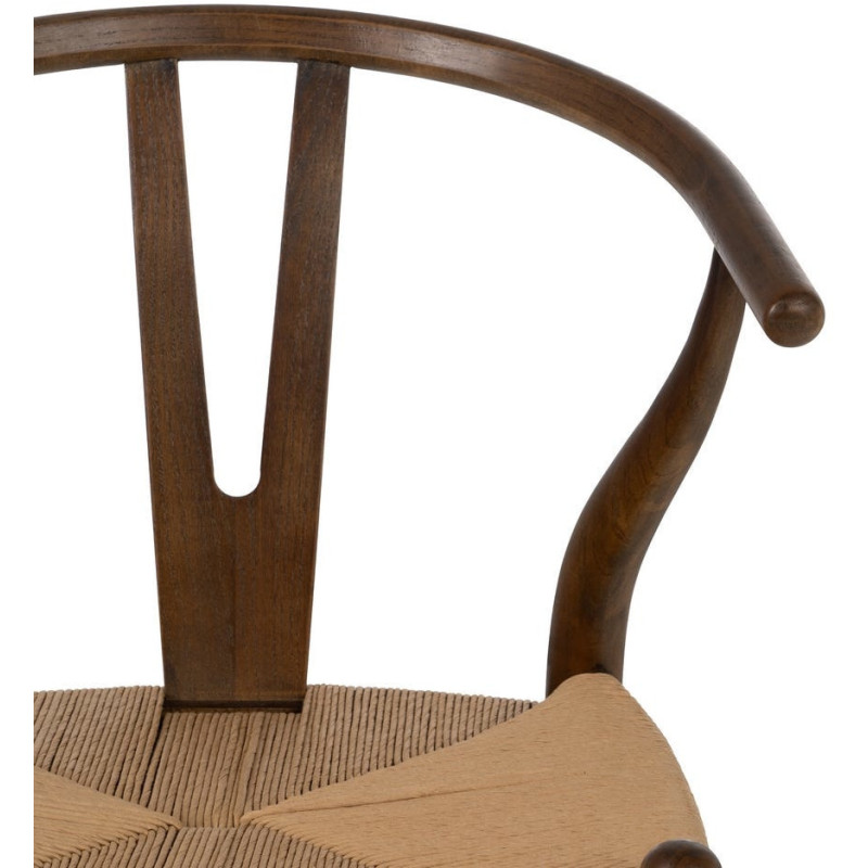 Fauteuil de table style vintage scandinave Bois d'orme Marron Rotin Beige Tressé Gavina - 5