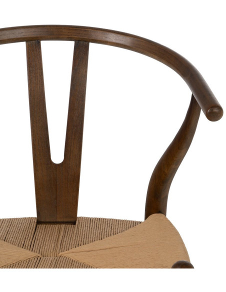 Fauteuil de table style vintage scandinave Bois d'orme Marron Rotin Beige Tressé Gavina - 5