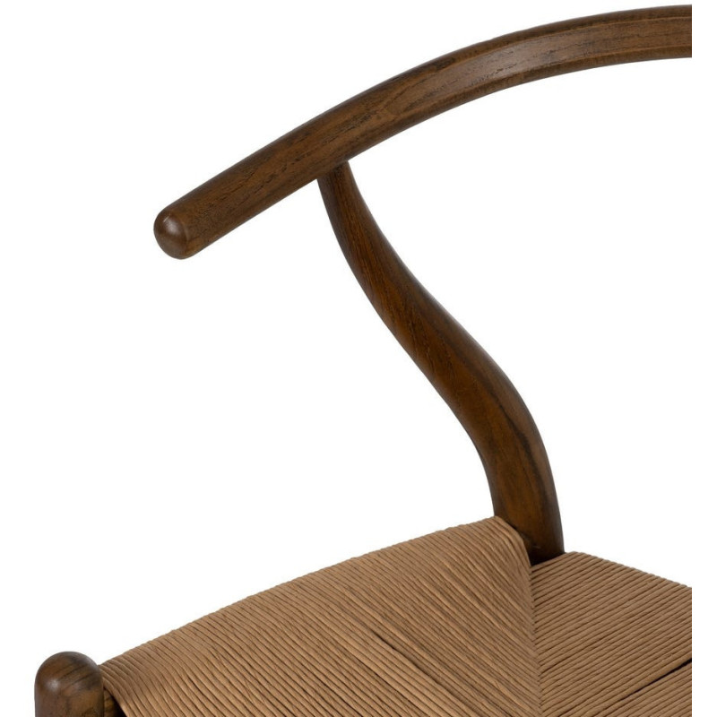 Fauteuil de table style vintage scandinave Bois d'orme Marron Rotin Beige Tressé Gavina - 6