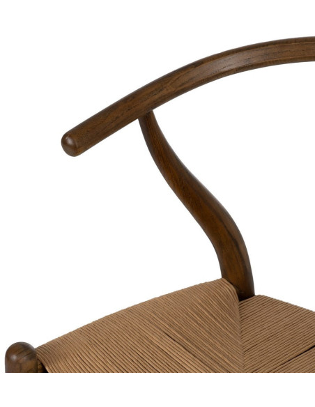 Fauteuil de table style vintage scandinave Bois d'orme Marron Rotin Beige Tressé Gavina - 6