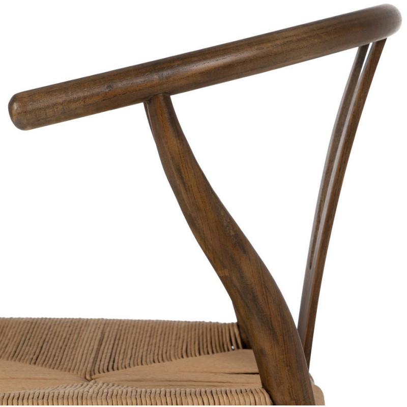 Fauteuil de table style vintage scandinave Bois d'orme Marron Rotin Beige Tressé Gavina - 7