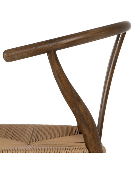 Fauteuil de table style vintage scandinave Bois d'orme Marron Rotin Beige Tressé Gavina - 7