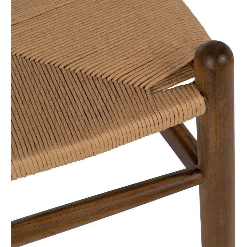 Fauteuil de table style vintage scandinave Bois d'orme Marron Rotin Beige Tressé Gavina - 9