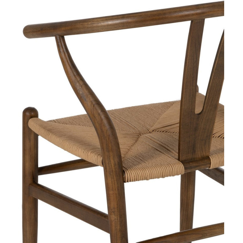 Fauteuil de table style vintage scandinave Bois d'orme Marron Rotin Beige Tressé Gavina - 10