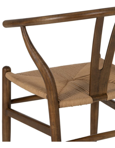 Fauteuil de table style vintage scandinave Bois d'orme Marron Rotin Beige Tressé Gavina - 10