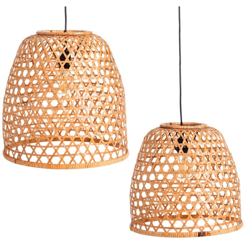 Suspension bohème chic ajourée en Bambou Naturel Lireno (Lot de 2) - 1