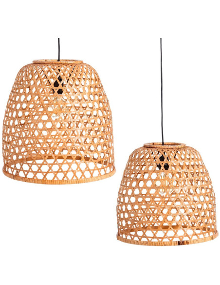 Suspension bohème chic ajourée en Bambou Naturel Lireno (Lot de 2) - 1
