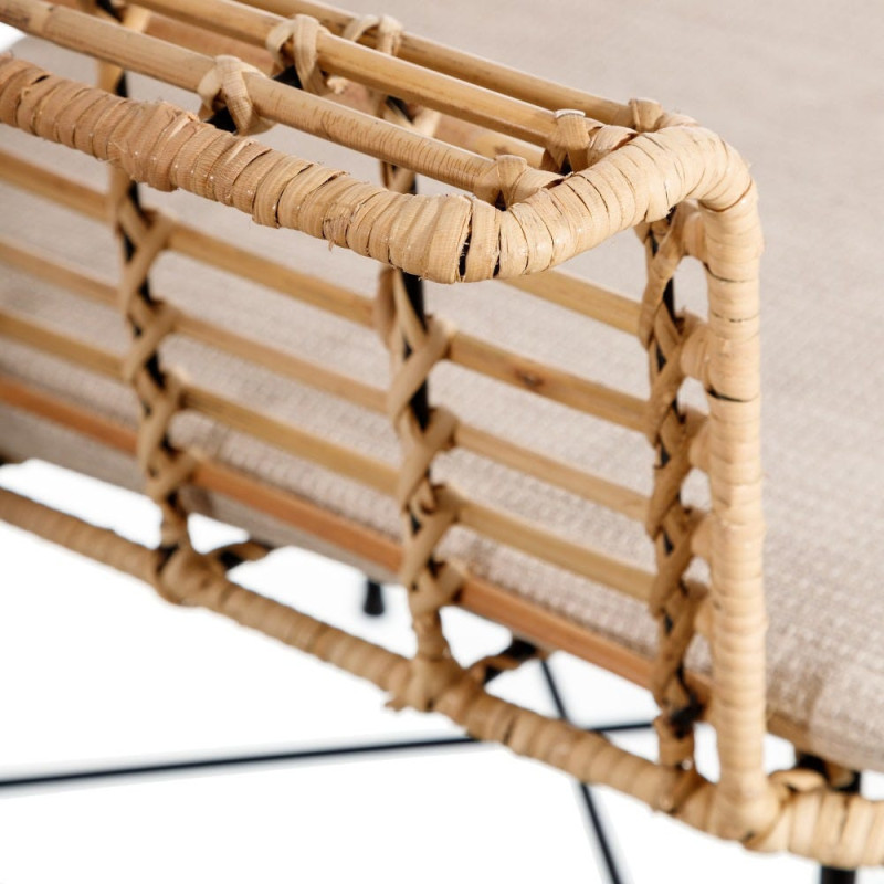 Fauteuil de table bohème Fibre Naturel Tressé Métal Noir Tissu Beige Galira - 5