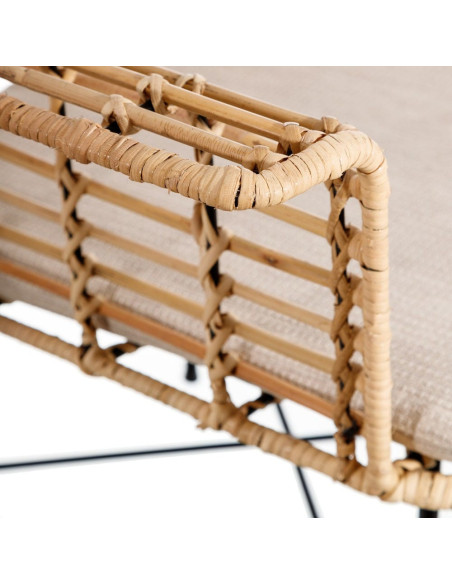 Fauteuil de table bohème Fibre Naturel Tressé Métal Noir Tissu Beige Galira - 5