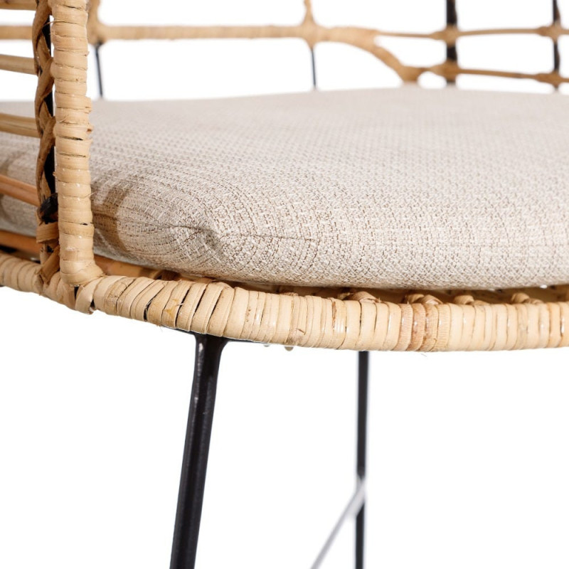 Fauteuil de table bohème Fibre Naturel Tressé Métal Noir Tissu Beige Galira - 6