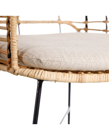 Fauteuil de table bohème Fibre Naturel Tressé Métal Noir Tissu Beige Galira - 6