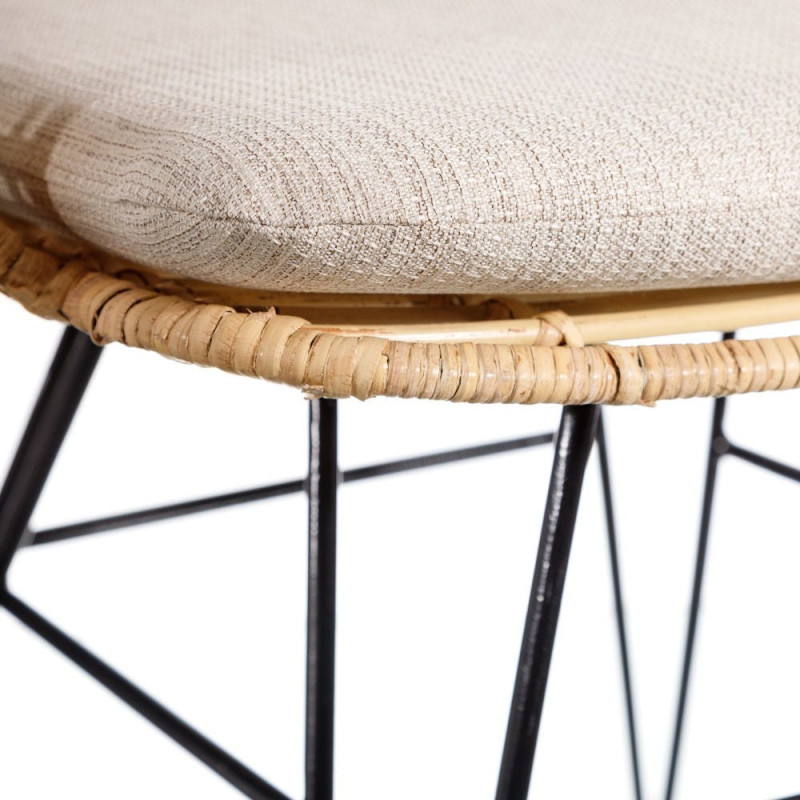 Fauteuil de table bohème Fibre Naturel Tressé Métal Noir Tissu Beige Finira - 5