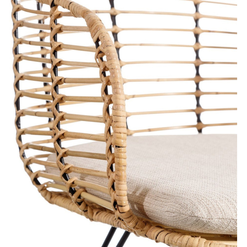 Fauteuil de table bohème Fibre Naturel Tressé Métal Noir Tissu Beige Finira - 9