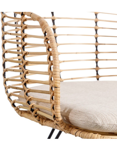 Fauteuil de table bohème Fibre Naturel Tressé Métal Noir Tissu Beige Finira - 9
