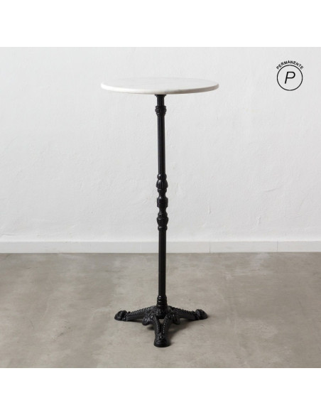 Table haute bistrot parisien Ronde 2 personnes Marbre Blanc Métal Noir Cilora - 9