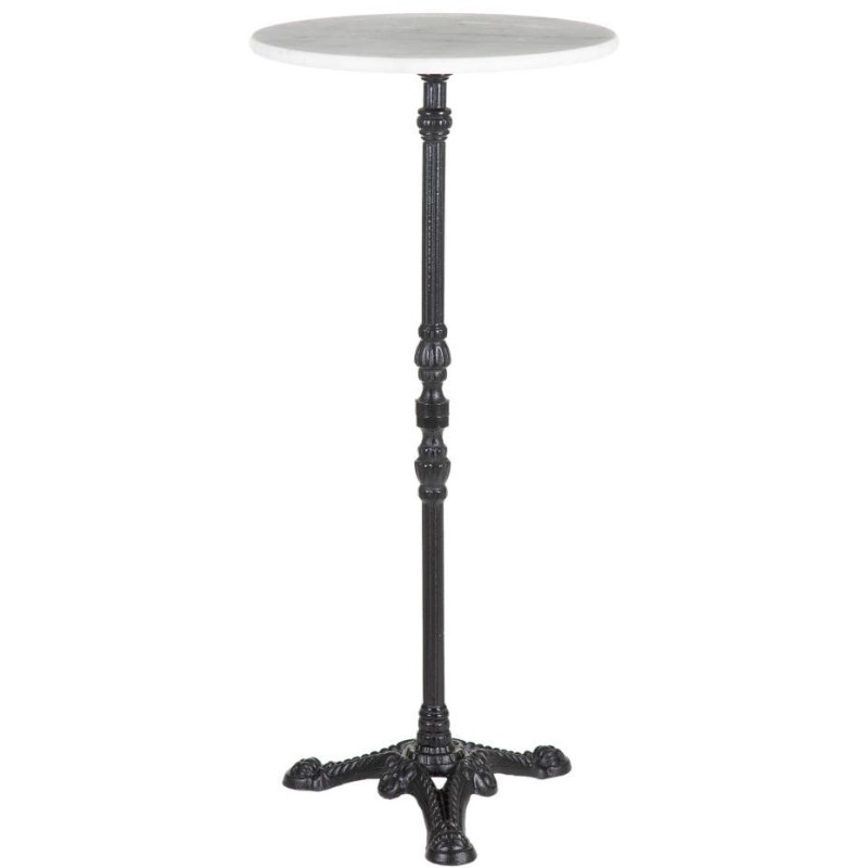 Table haute bistrot parisien Ronde 2 personnes Marbre Blanc Métal Noir Cilora - 1
