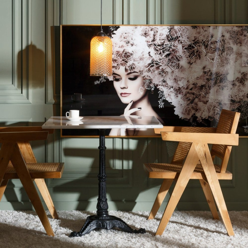 Table bistrot parisien Carrée 2 personnes Marbre Blanc Métal Noir Farina - 2