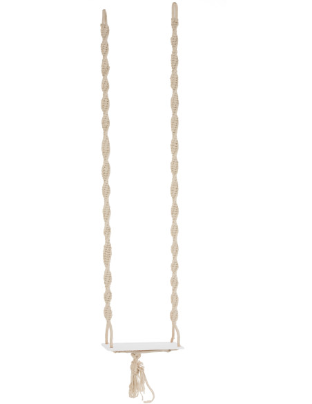 Balançoire déco bohème en bois et coton beige - 1