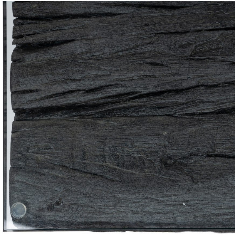 Grande Table basse originale moderne Carrée 100 cm en Bois Noir Verre Transparent Acier inoxydable Argenté Noela - 5