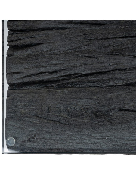 Grande Table basse originale moderne Carrée 100 cm en Bois Noir Verre Transparent Acier inoxydable Argenté Noela - 5