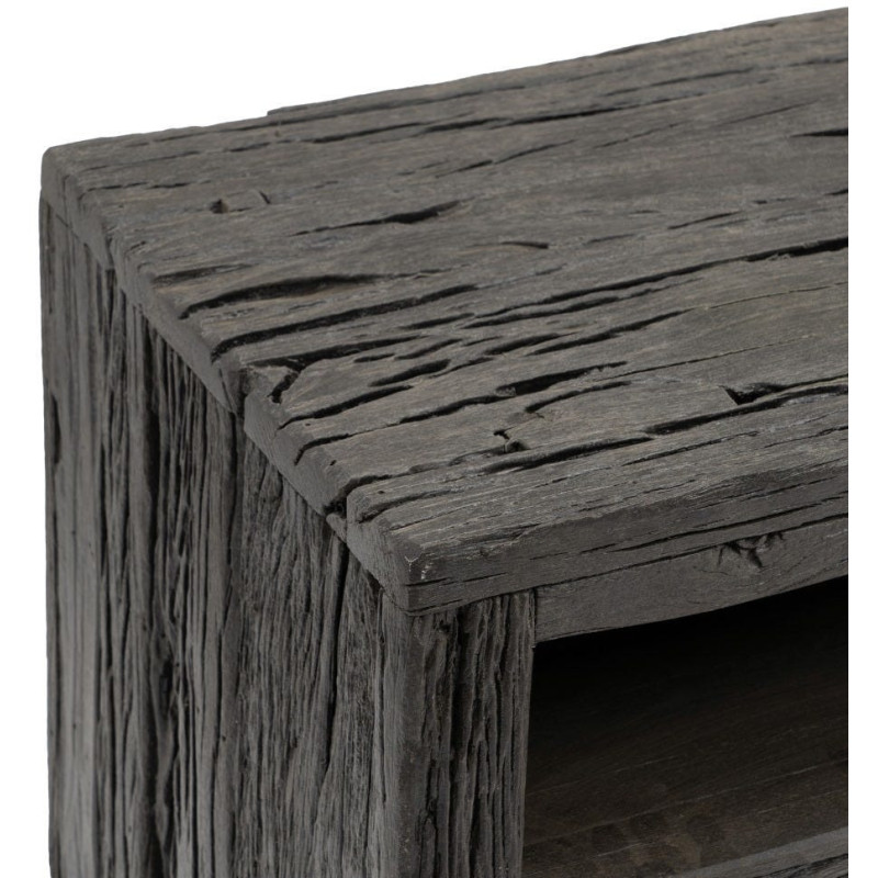 Meuble tv original moderne 3 tiroirs 1 niche en Bois Noir Acier inoxydable Argenté Noela - 4