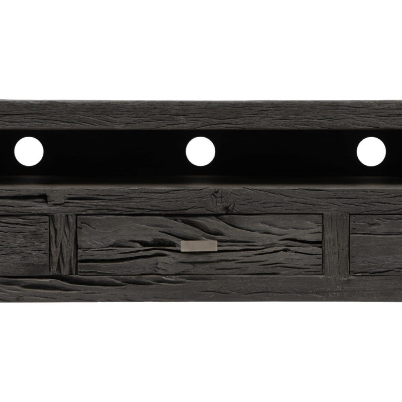 Meuble tv original moderne 3 tiroirs 1 niche en Bois Noir Acier inoxydable Argenté Noela - 5