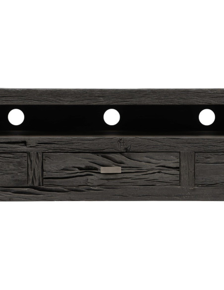 Meuble tv original moderne 3 tiroirs 1 niche en Bois Noir Acier inoxydable Argenté Noela - 5