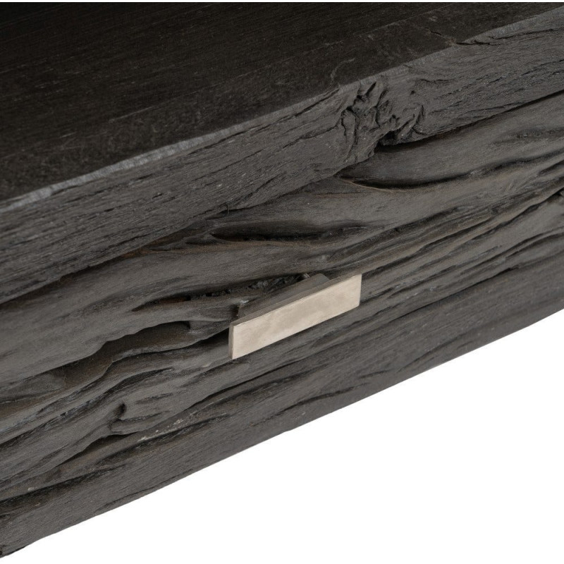 Meuble tv original moderne 3 tiroirs 1 niche en Bois Noir Acier inoxydable Argenté Noela - 6