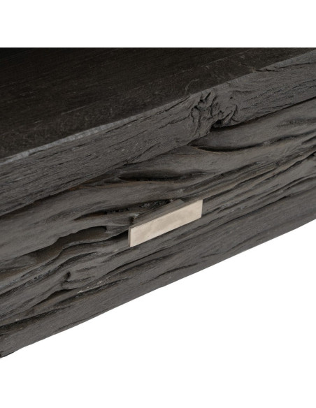 Meuble tv original moderne 3 tiroirs 1 niche en Bois Noir Acier inoxydable Argenté Noela - 6