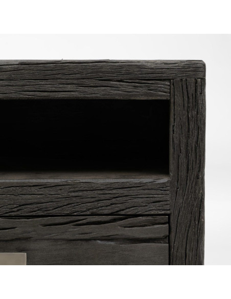 Meuble tv original moderne 3 tiroirs 1 niche en Bois Noir Acier inoxydable Argenté Noela - 7