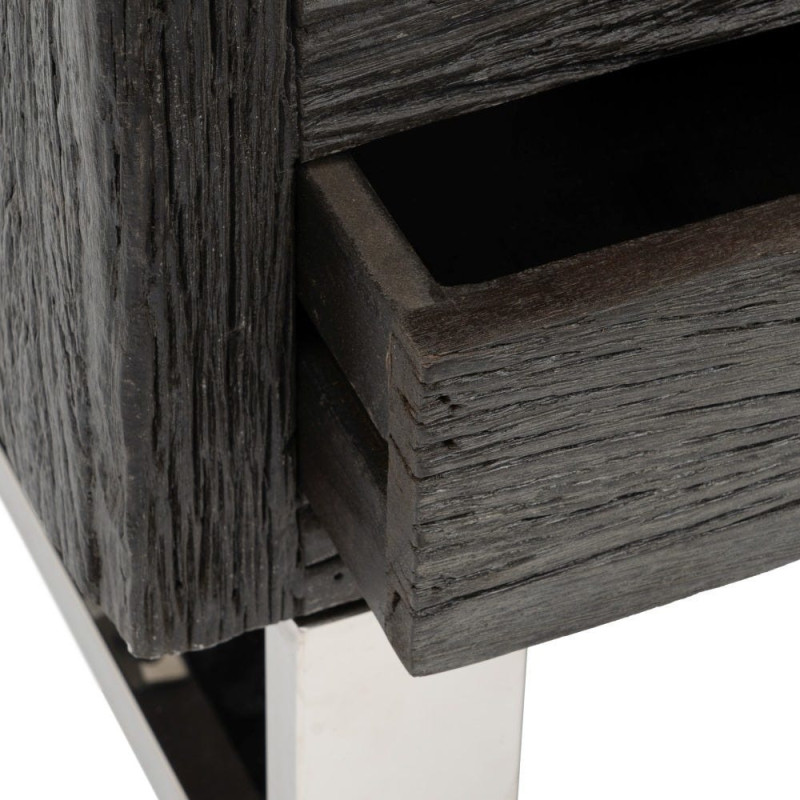 Meuble tv original moderne 3 tiroirs 1 niche en Bois Noir Acier inoxydable Argenté Noela - 9