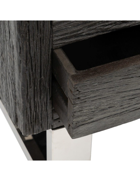 Meuble tv original moderne 3 tiroirs 1 niche en Bois Noir Acier inoxydable Argenté Noela - 9