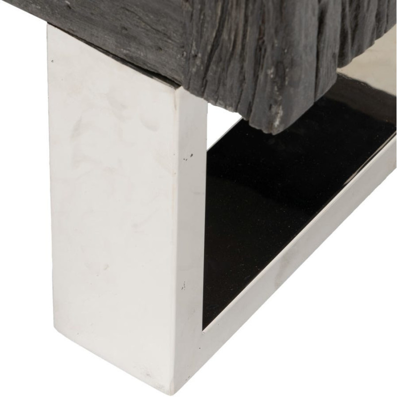 Meuble tv original moderne 3 tiroirs 1 niche en Bois Noir Acier inoxydable Argenté Noela - 10