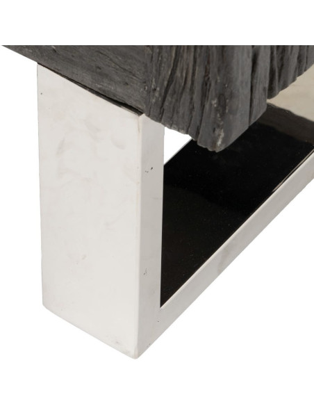 Meuble tv original moderne 3 tiroirs 1 niche en Bois Noir Acier inoxydable Argenté Noela - 10