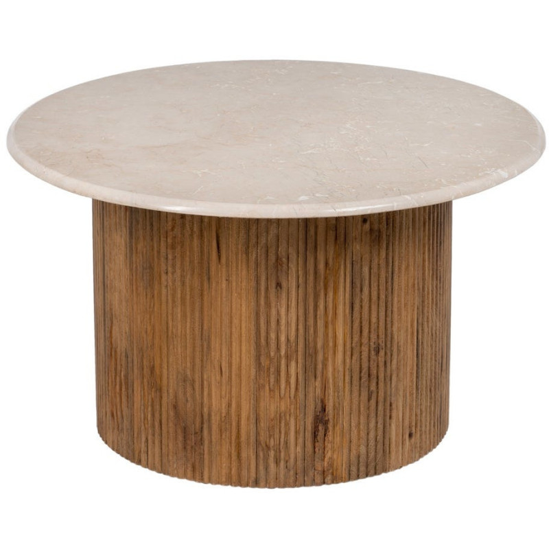 Table basse moderne chic Ronde 76 cm en Marbre Blanc crème Bois de manguier Naturel Relina - 1