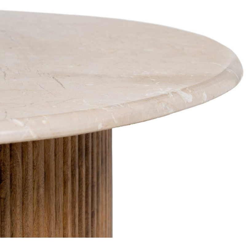 Table basse moderne chic Ronde 76 cm en Marbre Blanc crème Bois de manguier Naturel Relina - 4