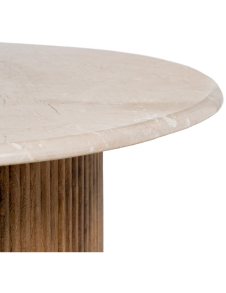 Table basse moderne chic Ronde 76 cm en Marbre Blanc crème Bois de manguier Naturel Relina - 4