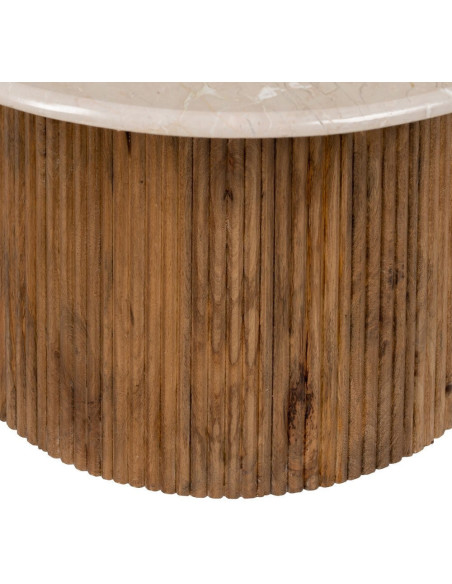 Table basse moderne chic Ronde 76 cm en Marbre Blanc crème Bois de manguier Naturel Relina - 6