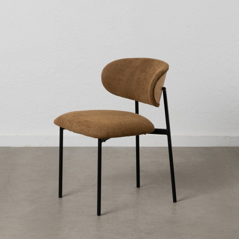 Chaise vintage style années 70 Tissu Marron Métal Noir Bois contreplaqué Naturel Zalina (Lot de 4) - 1
