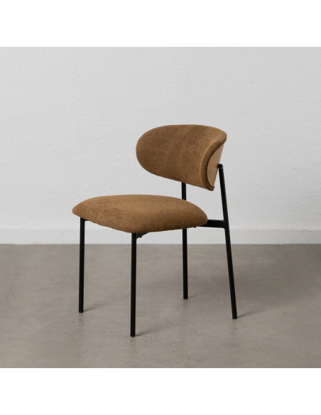 Chaise vintage style années 70 Tissu Marron Métal Noir Bois contreplaqué Naturel Zalina (Lot de 4) - 1