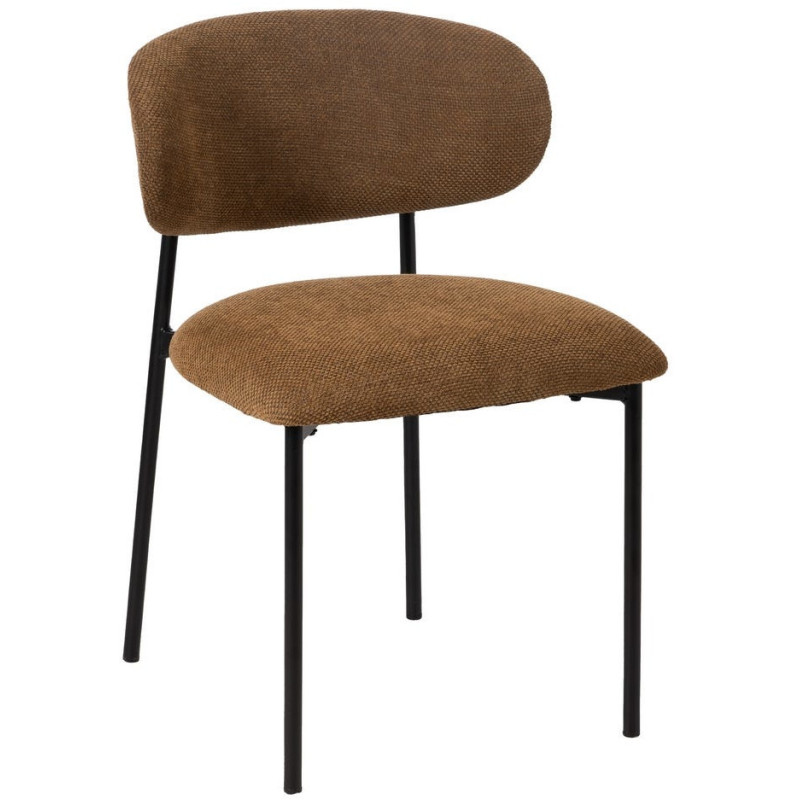 Chaise vintage style années 70 Tissu Marron Métal Noir Bois contreplaqué Naturel Zalina (Lot de 4) - 2