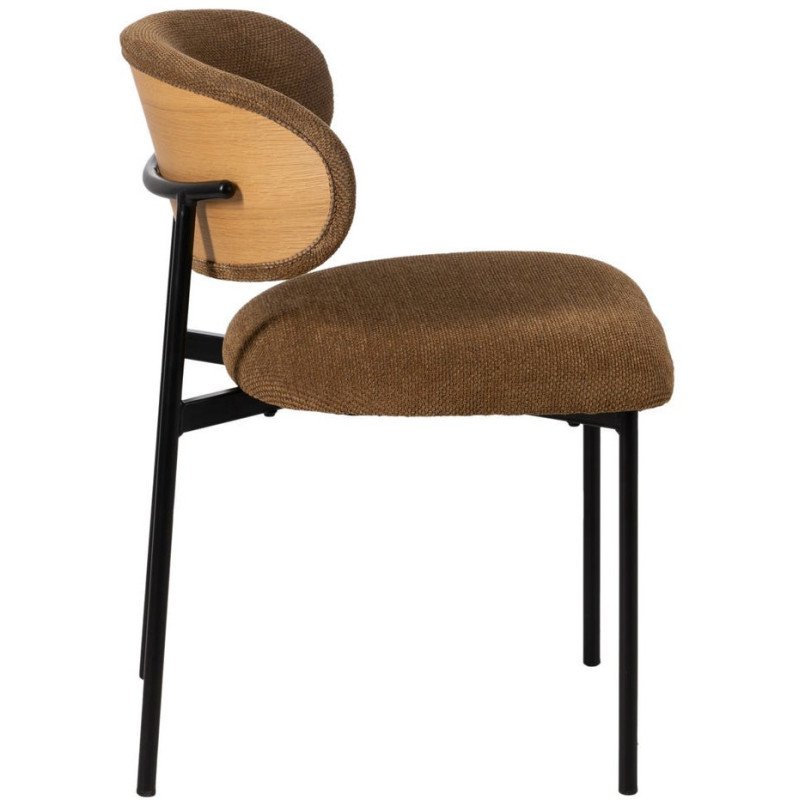 Chaise vintage style années 70 Tissu Marron Métal Noir Bois contreplaqué Naturel Zalina (Lot de 4) - 3