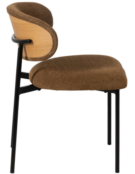 Chaise vintage style années 70 Tissu Marron Métal Noir Bois contreplaqué Naturel Zalina (Lot de 4) - 3