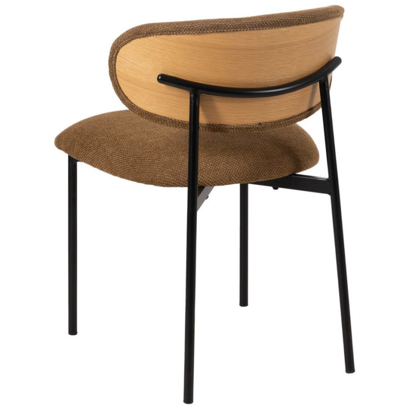 Chaise vintage style années 70 Tissu Marron Métal Noir Bois contreplaqué Naturel Zalina (Lot de 4) - 4